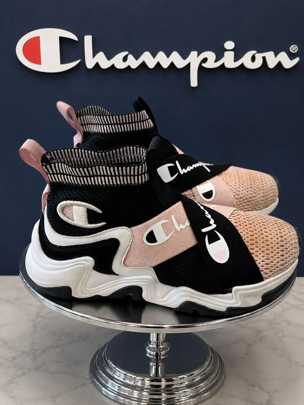 Champion Hyper C X Knit Sneakers Pink Black Youth 5.5 CP101326Y